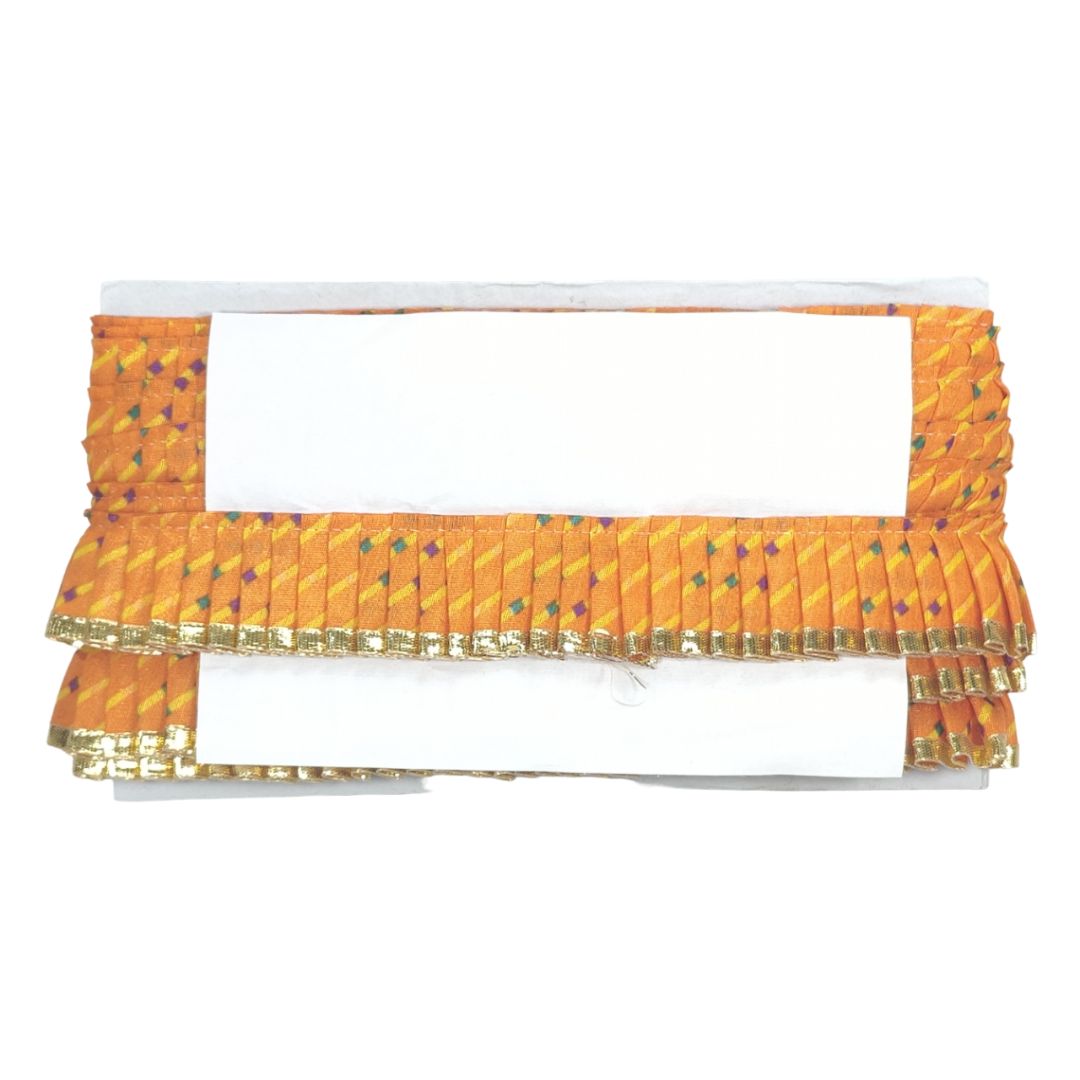 Decorative orange and gold border on a white background